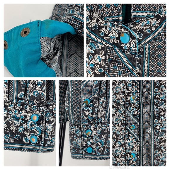 Cruel Black and Teal Floral Paisley Snap Closure Western Rodeo Shirt, Large - Picture 15 of 16